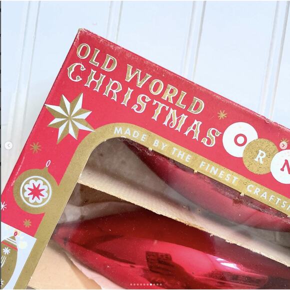 ONE BOX Vintage Old World Christmas Ornaments Teardrop Icicle Glass Red Set x6 - Picture 7 of 10
